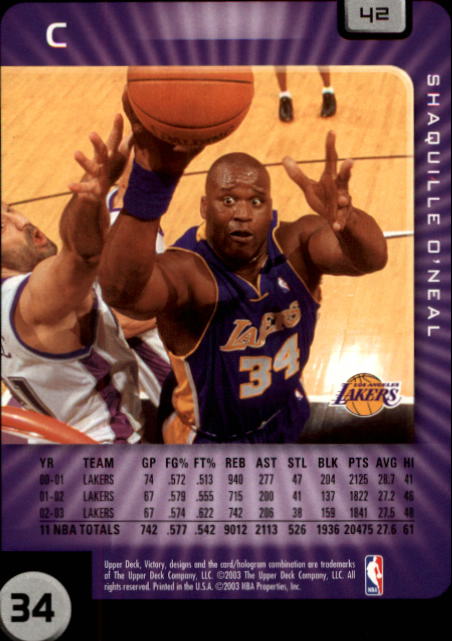 2003-04 Upper Deck Victory #42 Shaquille O'Neal back image