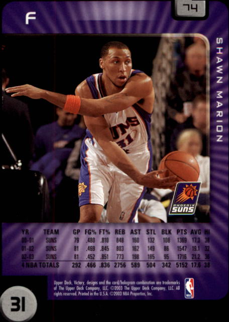 2003-04 Upper Deck Victory #74 Shawn Marion back image