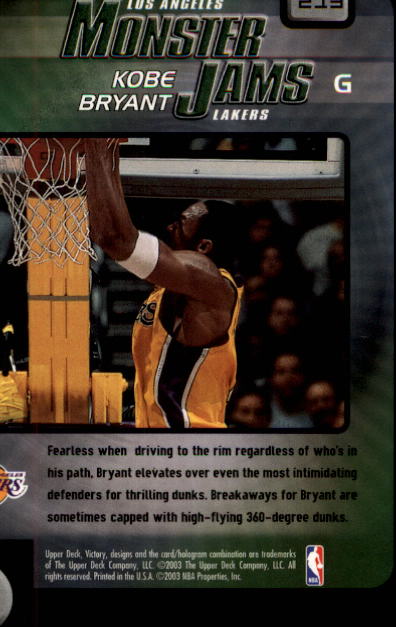 2003-04 Upper Deck Victory #213 Kobe Bryant MJ back image