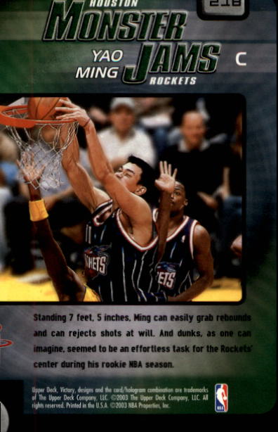2003-04 Upper Deck Victory #218 Yao Ming MJ back image
