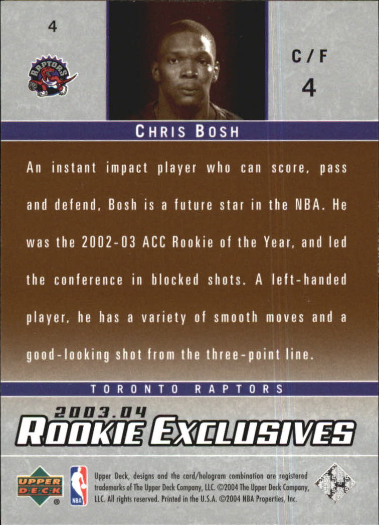 2003-04 Upper Deck Rookie Exclusives Variation #4 Chris Bosh back image