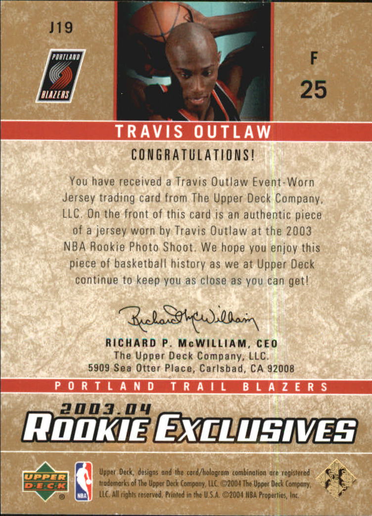 2003-04 Upper Deck Rookie Exclusives Jerseys #J19 Travis Outlaw back image