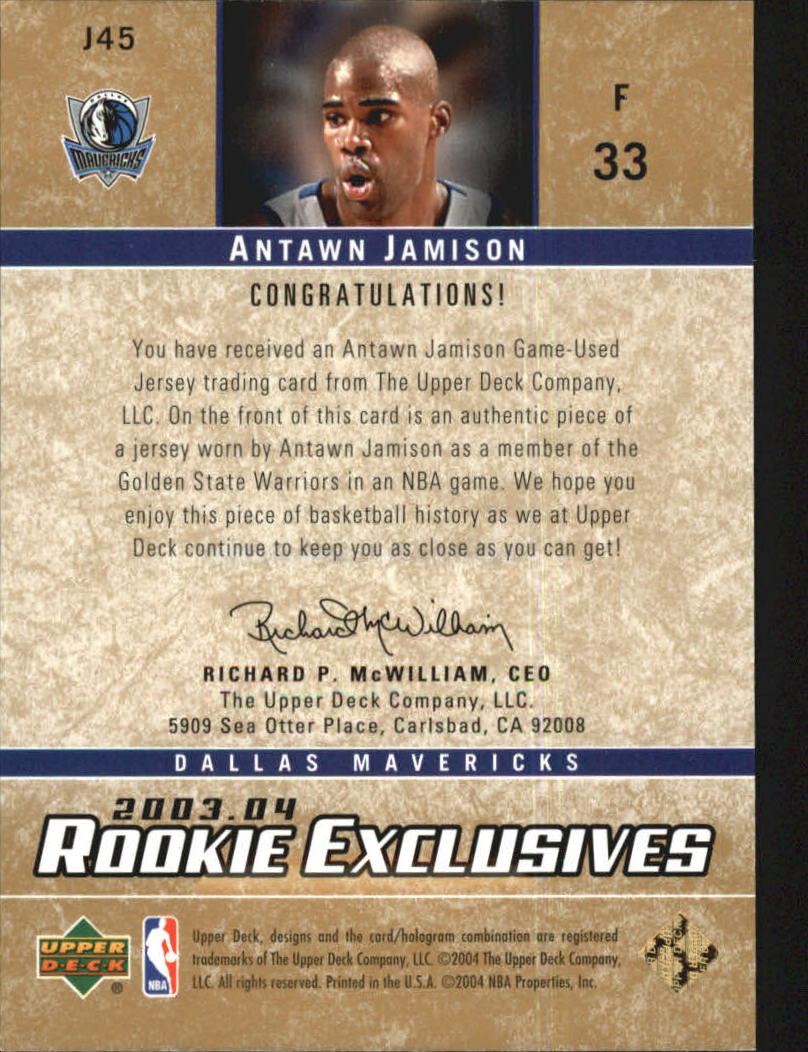 2003-04 Upper Deck Rookie Exclusives Jerseys #J45 Antawn Jamison back image