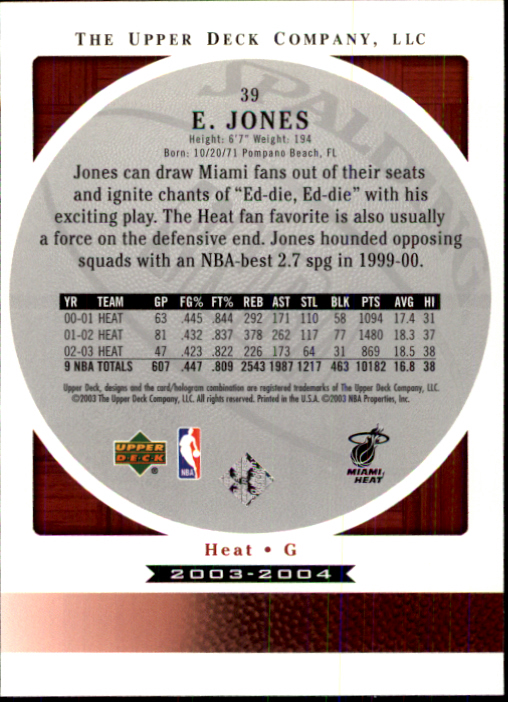 2003-04 Upper Deck Standing O #39 Eddie Jones back image