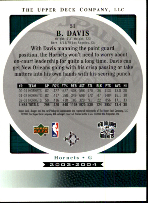 2003-04 Upper Deck Standing O #51 Baron Davis back image