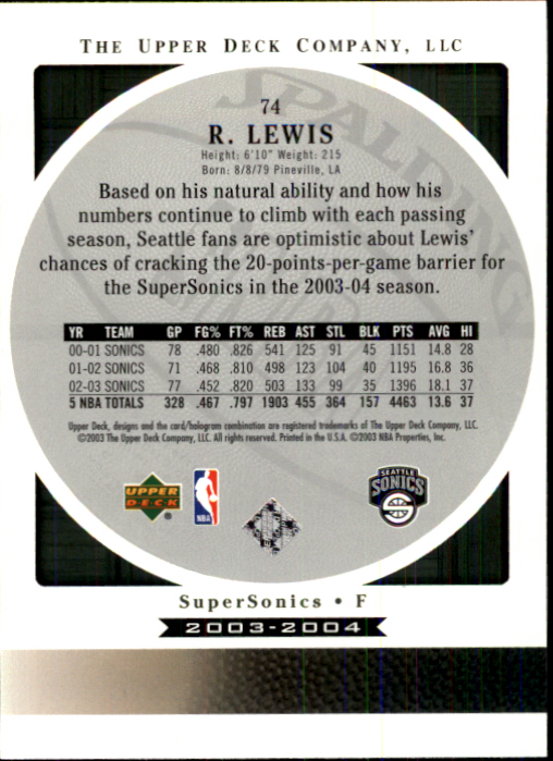 2003-04 Upper Deck Standing O #74 Rashard Lewis back image