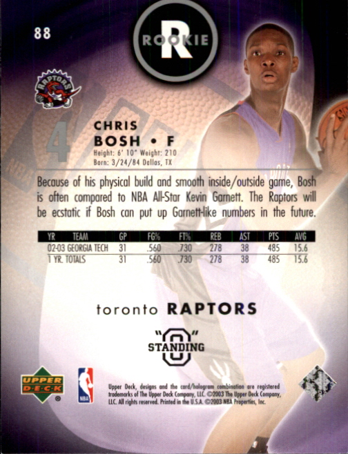 2003-04 Upper Deck Standing O #88 Chris Bosh RC back image