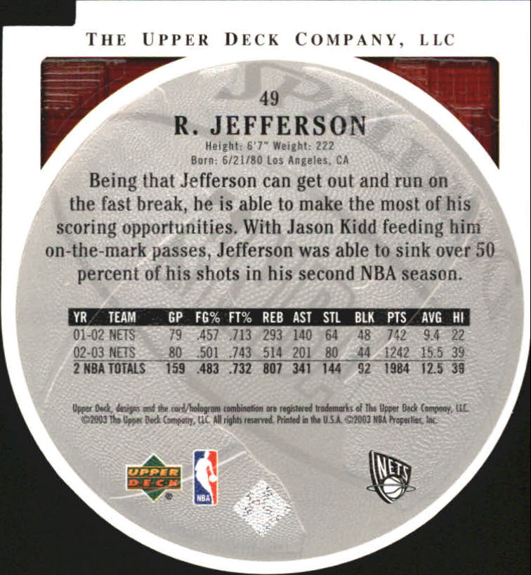 2003-04 Upper Deck Standing O Die Cuts/Embossed #49 Richard Jefferson back image