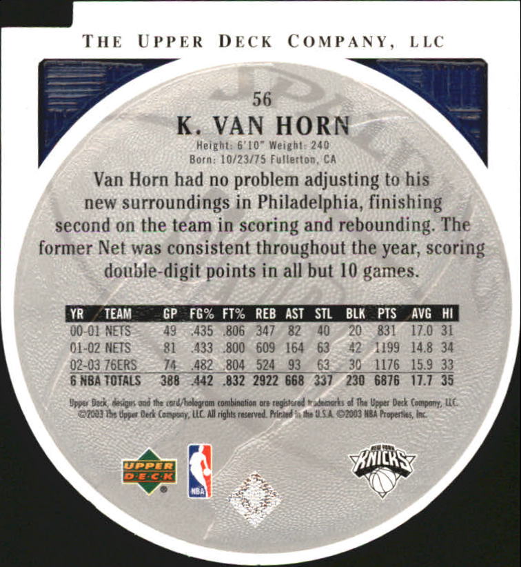 2003-04 Upper Deck Standing O Die Cuts/Embossed #56 Keith Van Horn back image