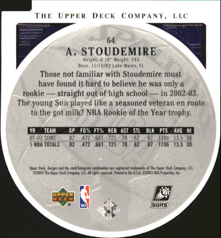 2003-04 Upper Deck Standing O Die Cuts/Embossed #64 Amare Stoudemire back image