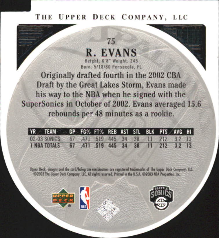 2003-04 Upper Deck Standing O Die Cuts/Embossed #75 Reggie Evans back image