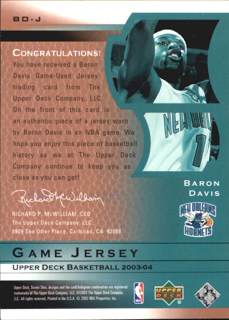 2003-04 Sweet Shot Jerseys #BDJ Baron Davis back image