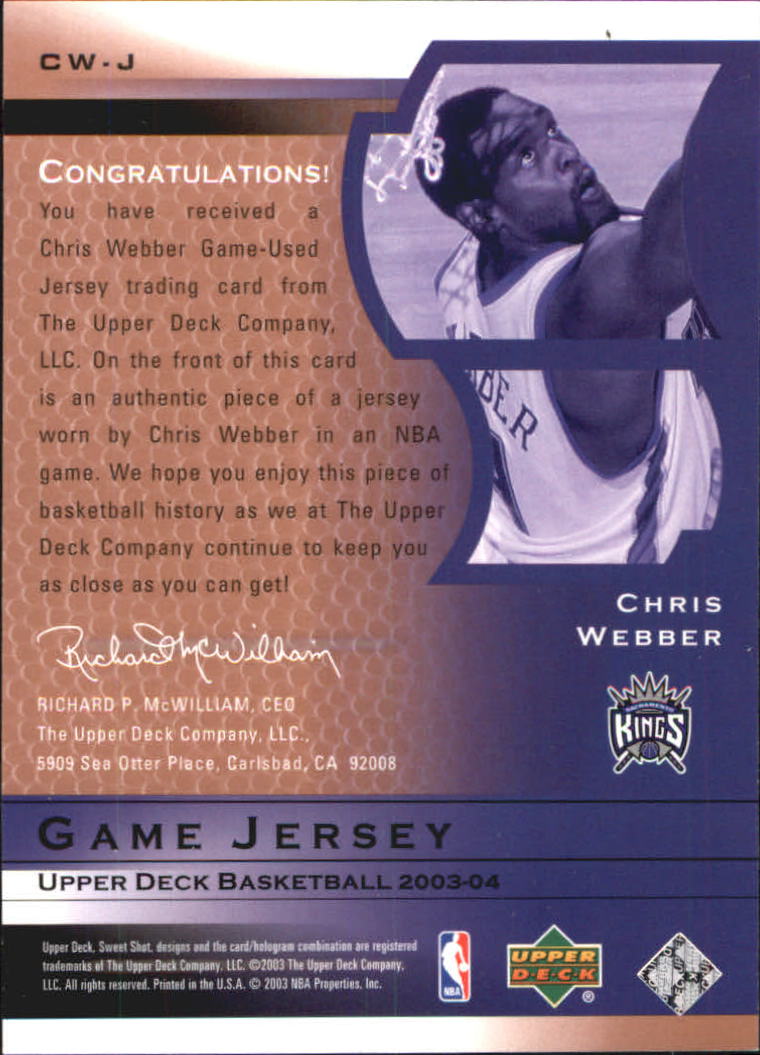 2003-04 Sweet Shot Jerseys #CWJ Chris Webber back image