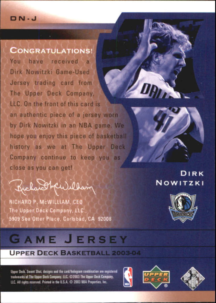 2003-04 Sweet Shot Jerseys #DNJ Dirk Nowitzki back image
