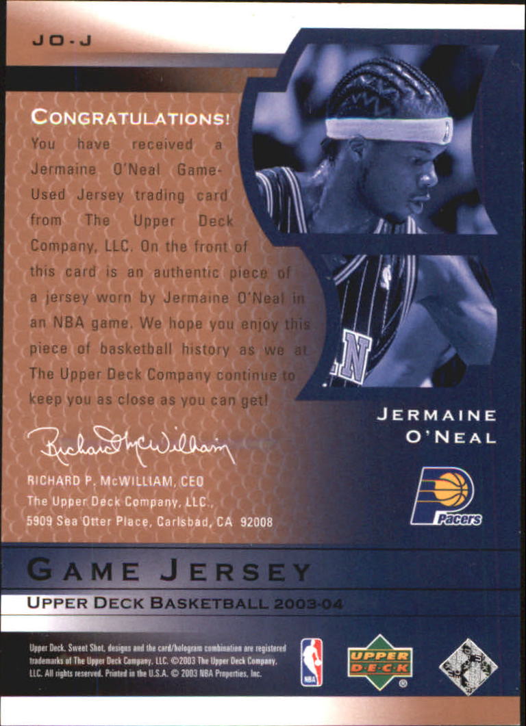 2003-04 Sweet Shot Jerseys #JOJ Jermaine O'Neal back image
