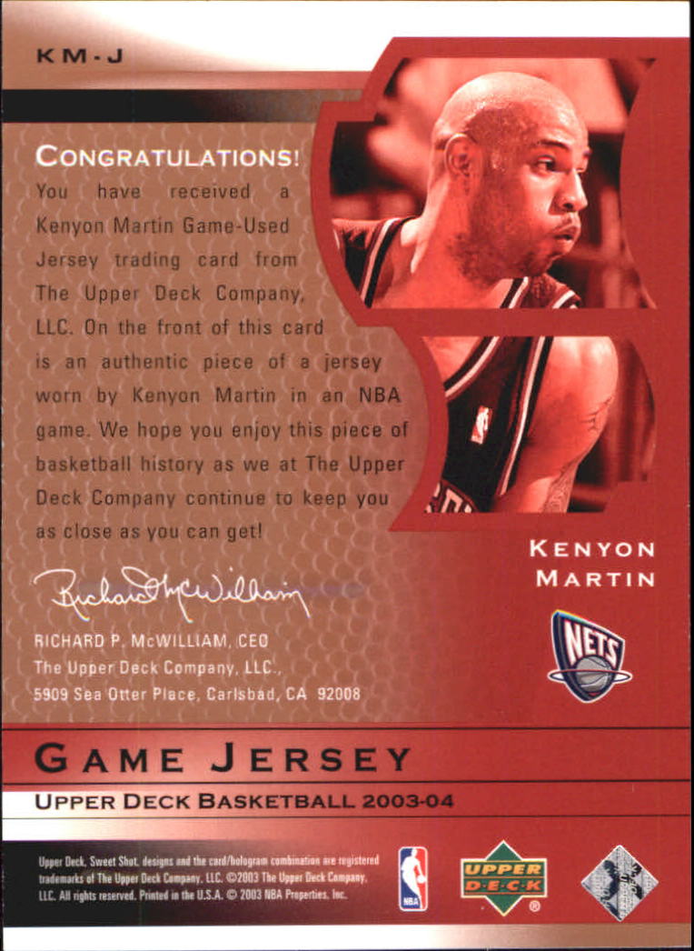 2003-04 Sweet Shot Jerseys #KMJ Kenyon Martin back image