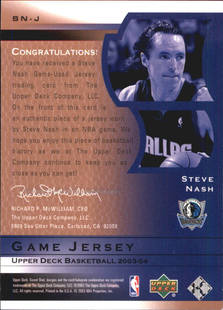 2003-04 Sweet Shot Jerseys #SNJ Steve Nash back image
