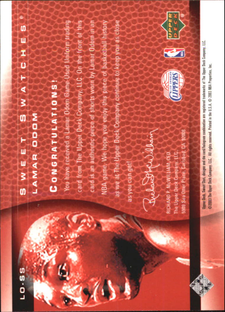 2003-04 Sweet Shot Sweet Swatches #LOSS Lamar Odom back image