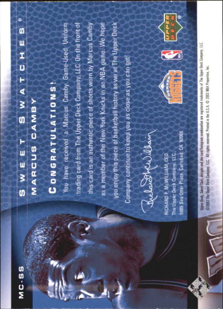 2003-04 Sweet Shot Sweet Swatches #MCSS Marcus Camby back image