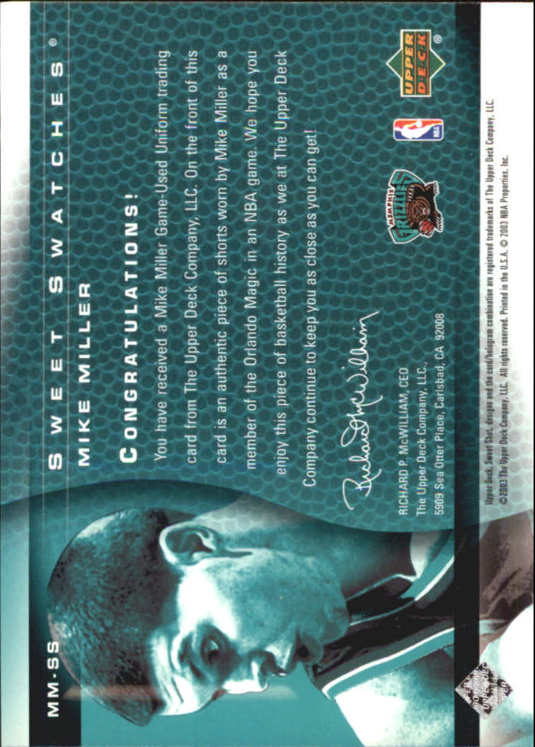 2003-04 Sweet Shot Sweet Swatches #MMSS Mike Miller back image