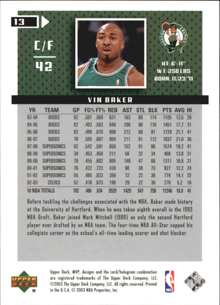 2003-04 Upper Deck MVP Silver #13 Vin Baker back image