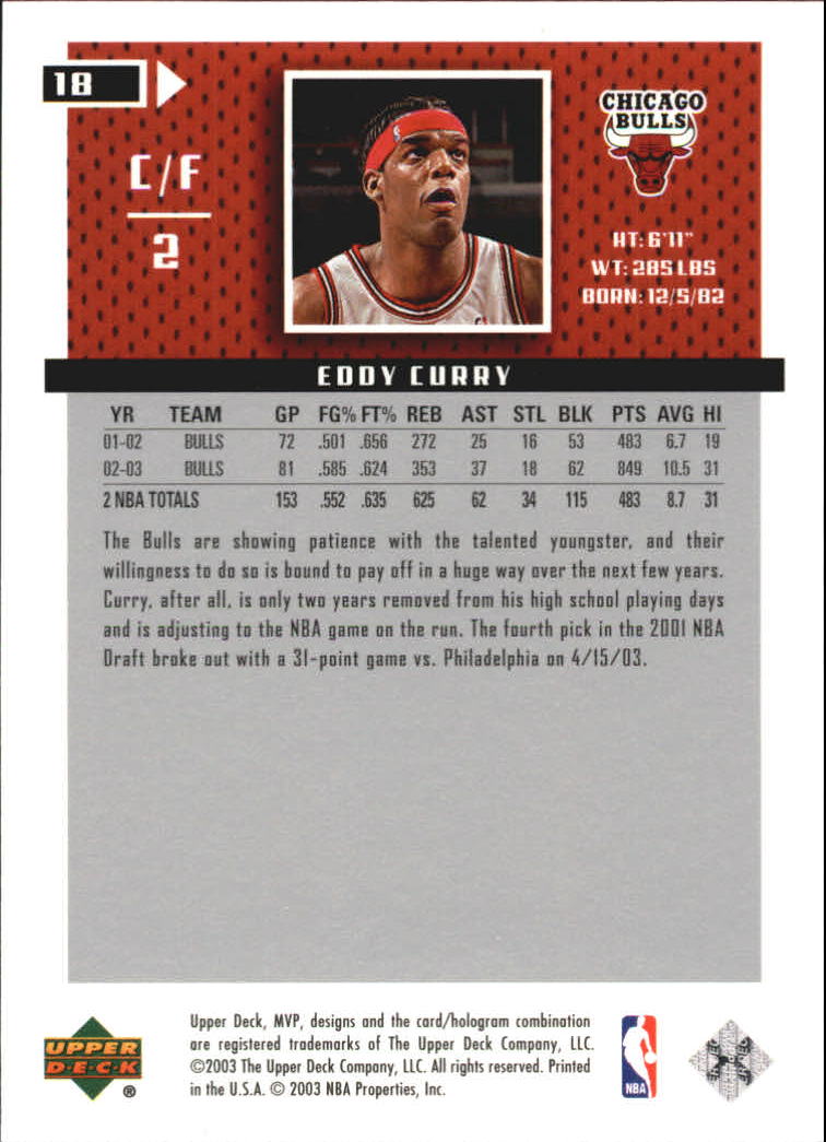 2003-04 Upper Deck MVP Silver #18 Eddy Curry back image