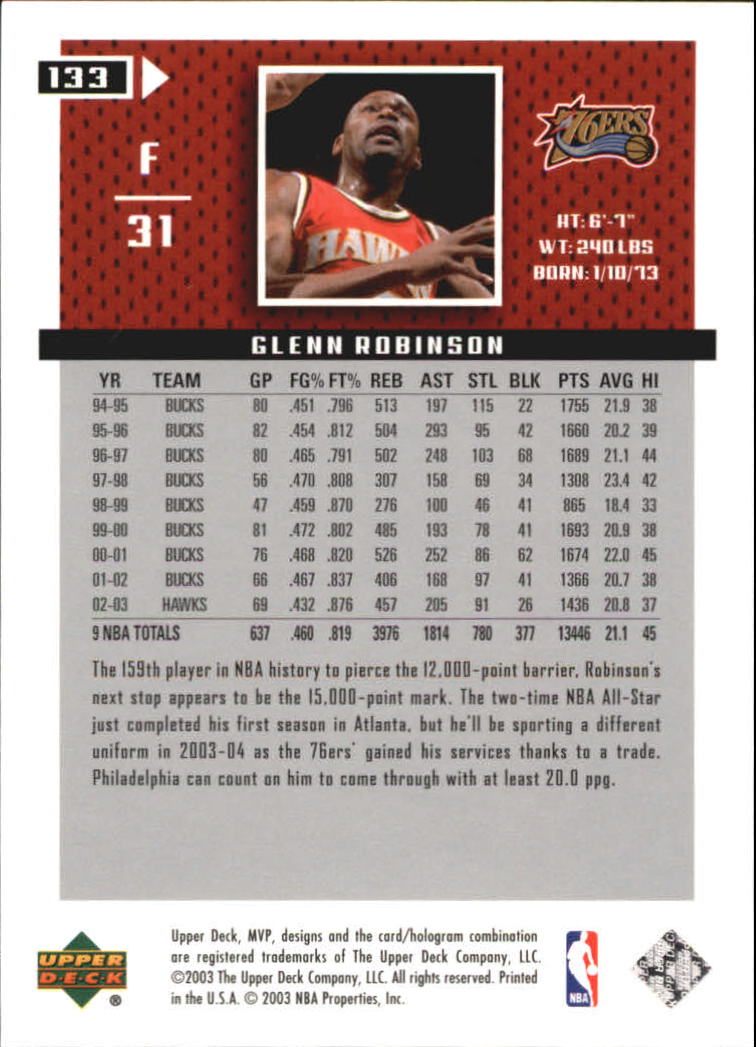 2003-04 Upper Deck MVP Silver #133 Glenn Robinson back image