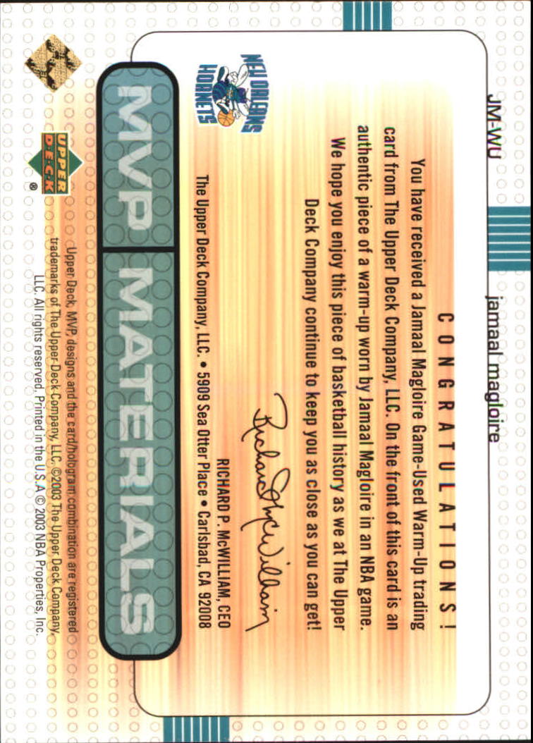 2003-04 Upper Deck MVP Materials Warmups #JMWU Jamaal Magloire back image