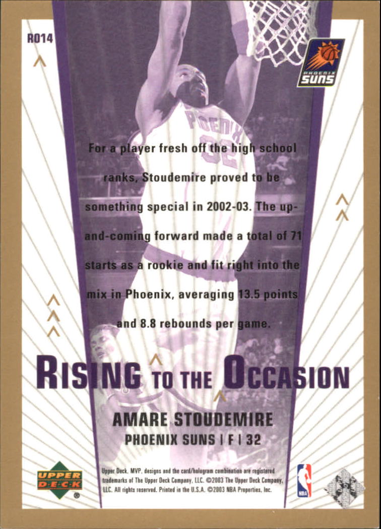 2003-04 Upper Deck MVP Rising to the Occasion Gold #RO14 Amare Stoudemire back image