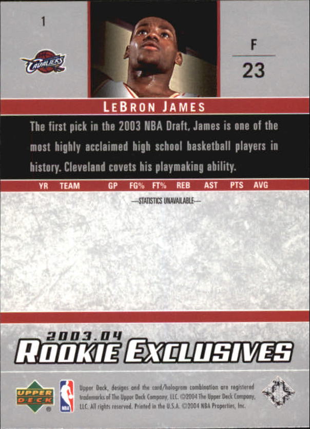 2003-04 Upper Deck Rookie Exclusives #1 LeBron James RC back image