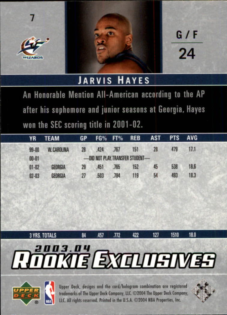 2003-04 Upper Deck Rookie Exclusives #7 Jarvis Hayes RC back image