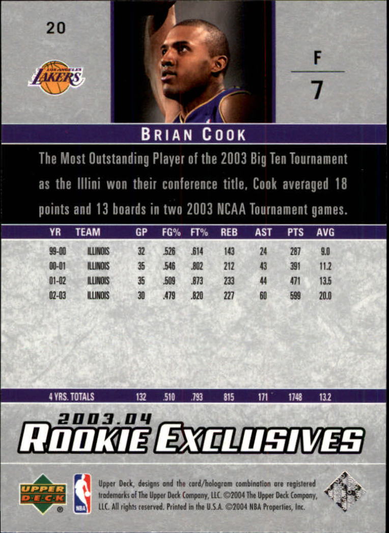 2003-04 Upper Deck Rookie Exclusives #20 Brian Cook RC back image