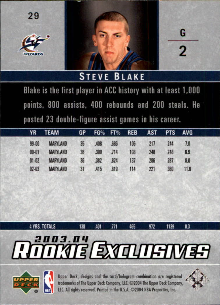 2003-04 Upper Deck Rookie Exclusives #29 Steve Blake RC back image