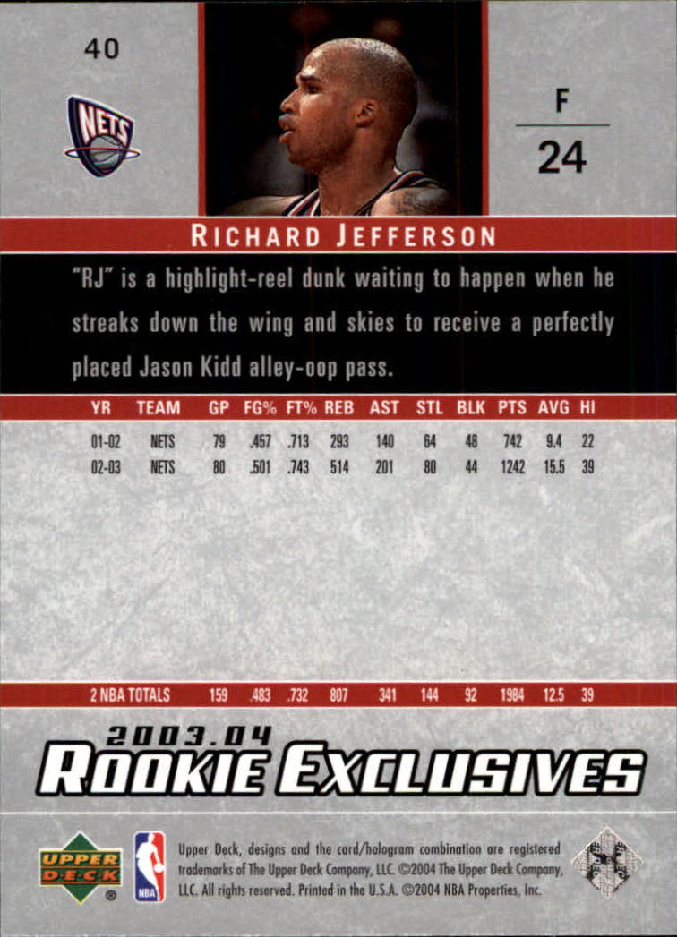 2003-04 Upper Deck Rookie Exclusives #40 Richard Jefferson back image