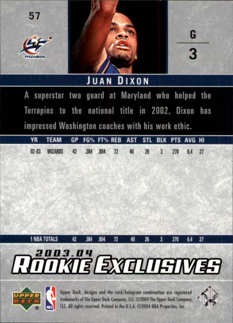2003-04 Upper Deck Rookie Exclusives #57 Juan Dixon back image