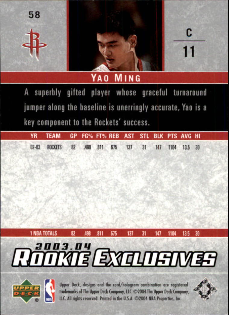 2003-04 Upper Deck Rookie Exclusives #58 Yao Ming back image