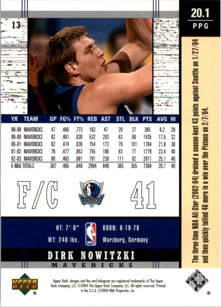 2003-04 Upper Deck Legends #13 Dirk Nowitzki back image