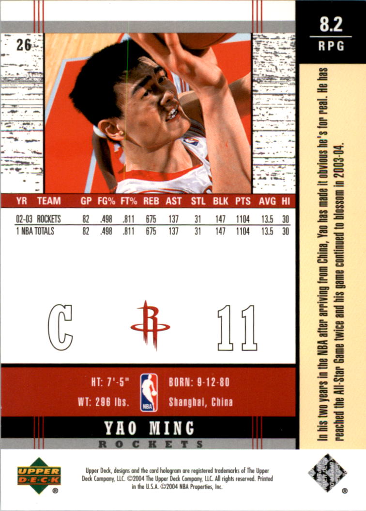 2003-04 Upper Deck Legends #26 Yao Ming back image