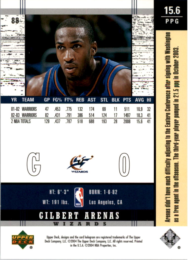 2003-04 Upper Deck Legends #88 Gilbert Arenas back image