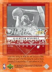 2003-04 Upper Deck Legends #133 Carmelo Anthony RC back image