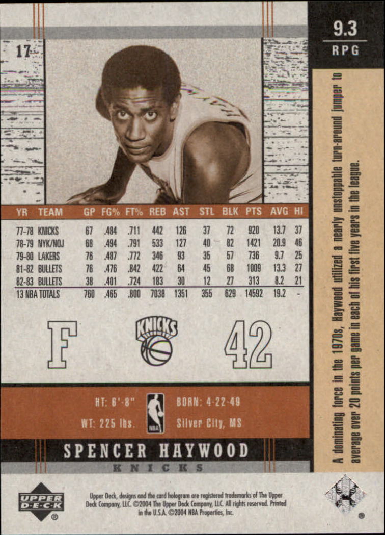 2003-04 Upper Deck Legends Throwback #17 Spencer Haywood back image