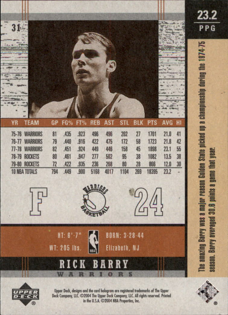 2003-04 Upper Deck Legends Throwback #31 Rick Barry back image