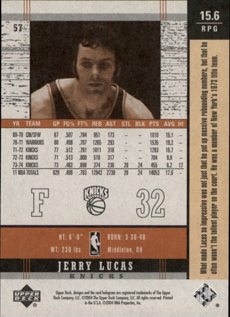 2003-04 Upper Deck Legends Throwback #57 Jerry Lucas back image