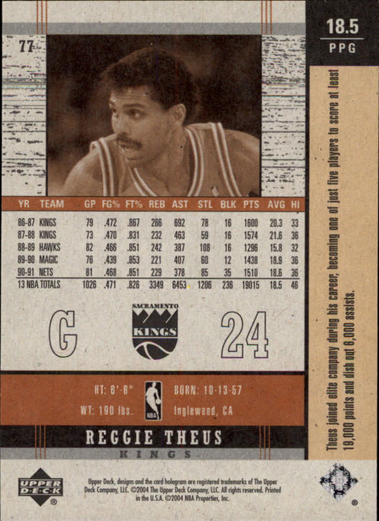 2003-04 Upper Deck Legends Throwback #77 Reggie Theus back image