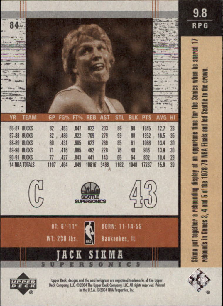 2003-04 Upper Deck Legends Throwback #84 Jack Sikma back image