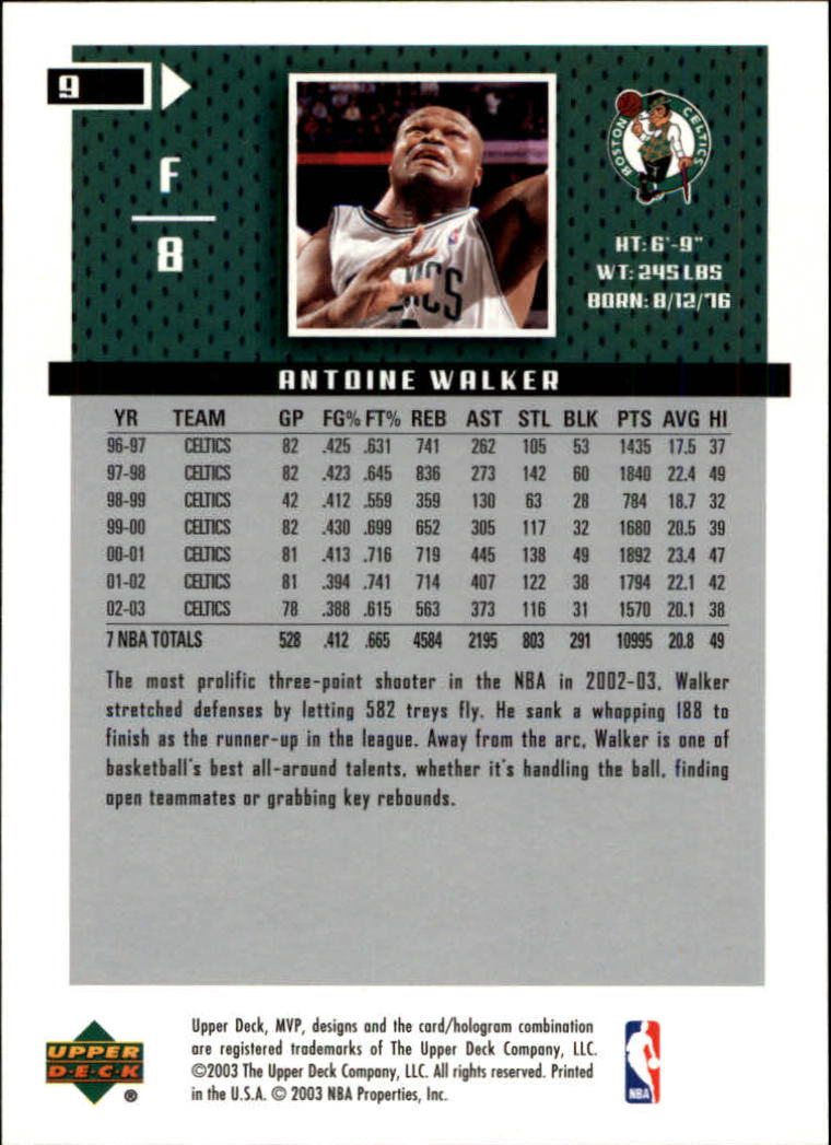 2003-04 Upper Deck MVP #9 Antoine Walker back image