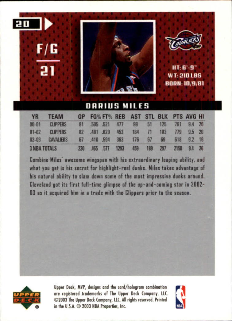 2003-04 Upper Deck MVP #20 Darius Miles back image