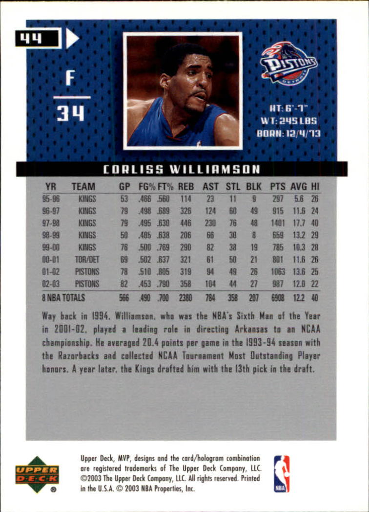 2003-04 Upper Deck MVP #44 Corliss Williamson back image