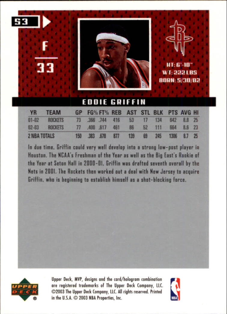 2003-04 Upper Deck MVP #53 Eddie Griffin back image