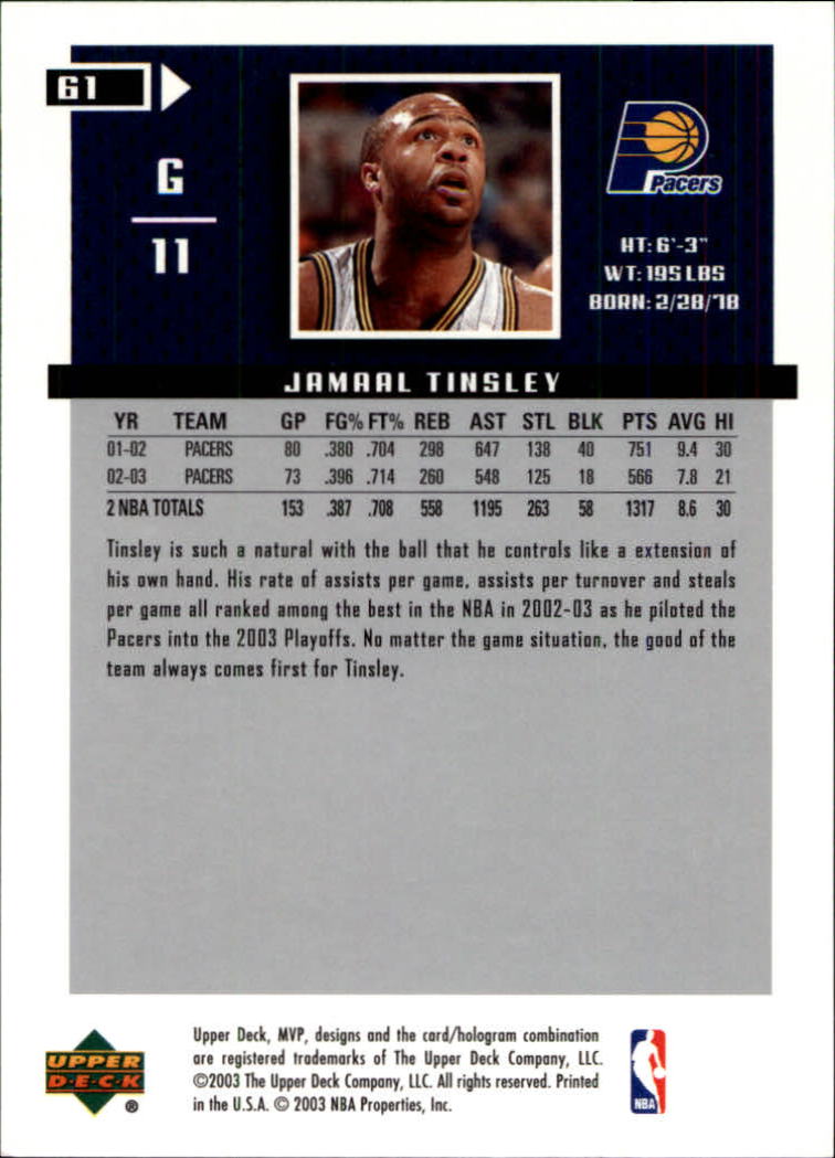 2003-04 Upper Deck MVP #61 Jamaal Tinsley back image